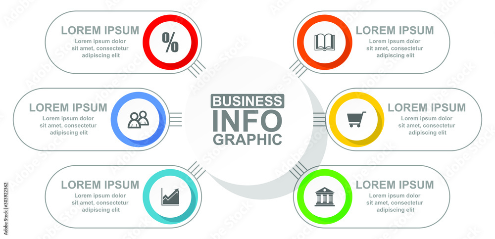 Business diagram, circular infographic template, web presentation in 6 options, vector illustration Business diagram, circular infographic template, web presentation in 6 options, vector illustration