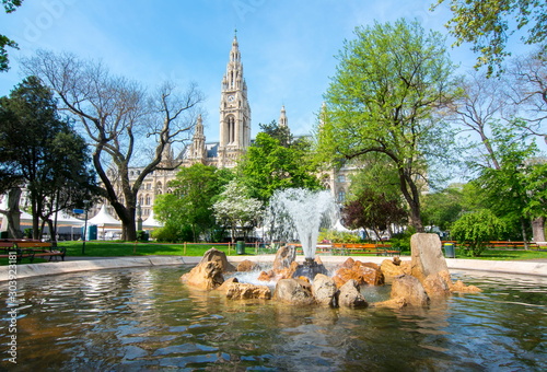 Photography Fountain on City Hall square, Vienna, Austria