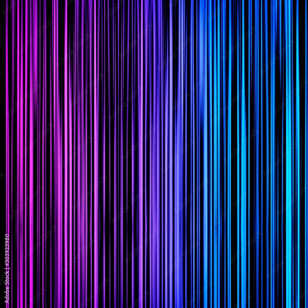 Many rows of vertical lines of different colors on a black background. Print. Abstract illustration of gradient colored straight stripes of blue and purple Many rows of vertical lines of different colors on a black background. Print. Abstract illustration of gradient colored straight stripes of blue and purple