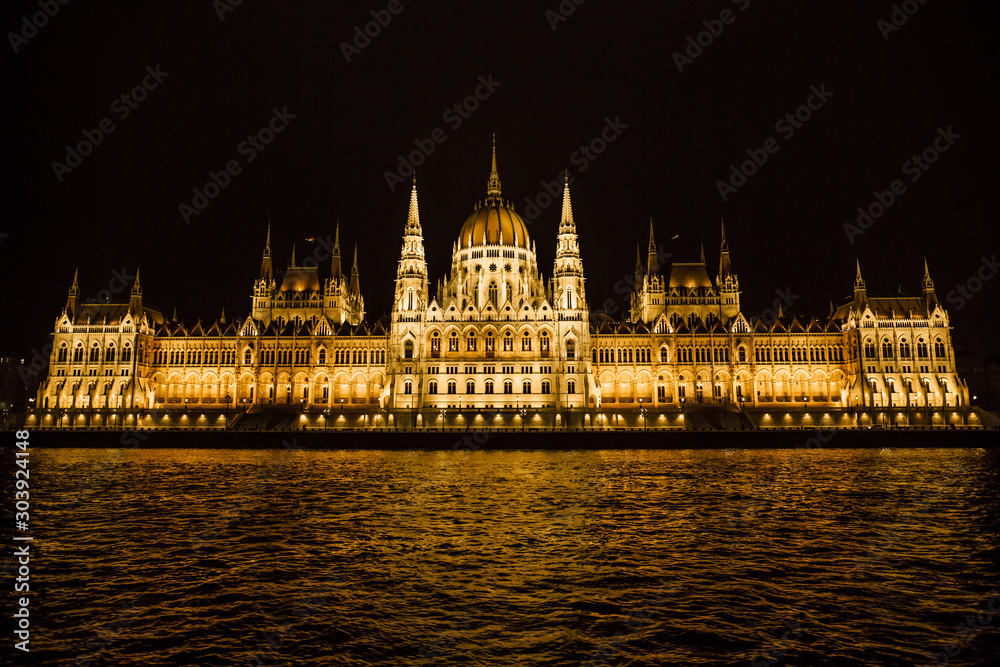 Night Hungarian Parliament in Budapest