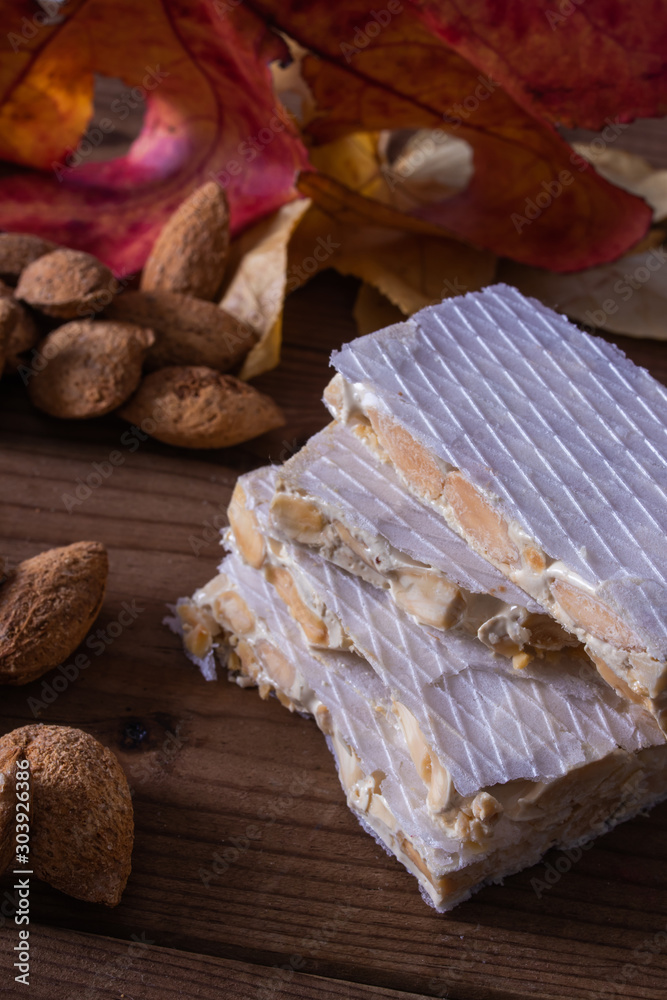 Fototapeta premium nougat with almonds traditional christmas dessert