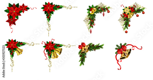 Christmas decorations with fir tree golden jingle bells