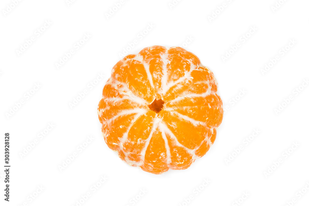 Orange ripe round tangerine, peeled mandarin isolated on white background. Citrus fruit, vitamin C concept. Healthy vegan or vegetarian fresh natural food, diet. Orange ripe round tangerine, peeled mandarin isolated on white background. Citrus fruit, vitamin C concept. Healthy vegan or vegetarian fresh natural food, diet.