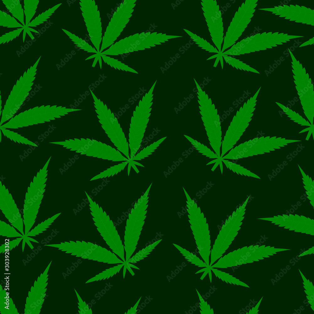 Hemp vector seamless. Green cannabis pattern. Botanic leaves background.