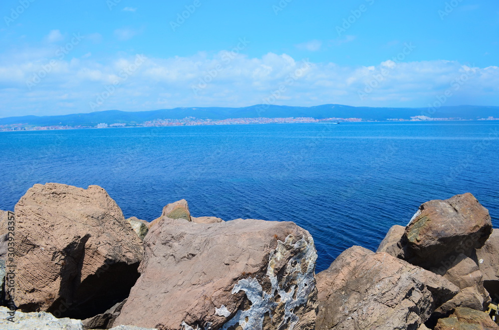 Crystal blue Black Sea and stones in Bulgaria, Nessebar island