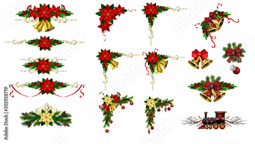 Christmas decorations with fir tree golden jingle bells