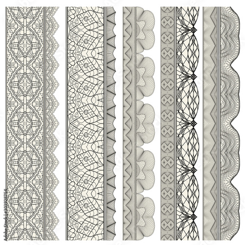 Set of ornamental borders for covers, certificates or diplomas.  Seamless borders, dividers and frames in arabesque, vintage style. 