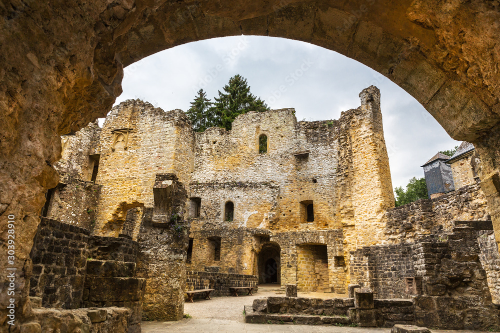 Old castle ruins, ancient stone building, Europe Old castle ruins, ancient stone building, Europe