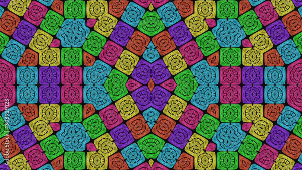 Colorful ethnic fabric, geometric shapes