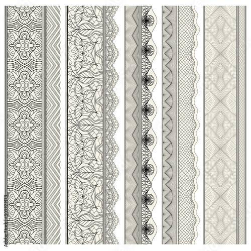 Set of ornamental borders for covers, certificates or diplomas.  Seamless borders, dividers and frames in arabesque, vintage style. 