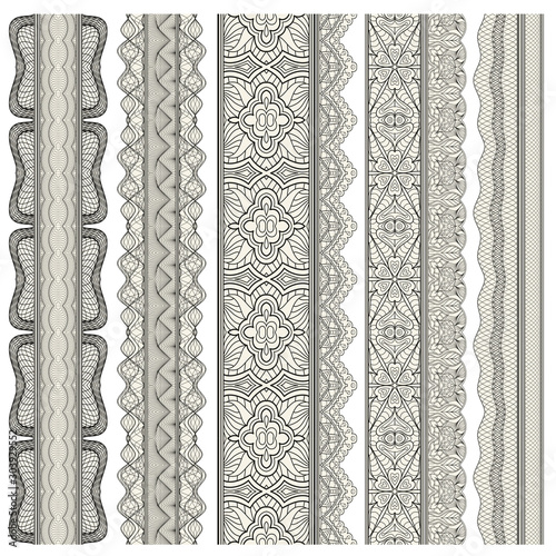 Set of ornamental borders for covers, certificates or diplomas.  Seamless borders, dividers and frames in arabesque, vintage style. 