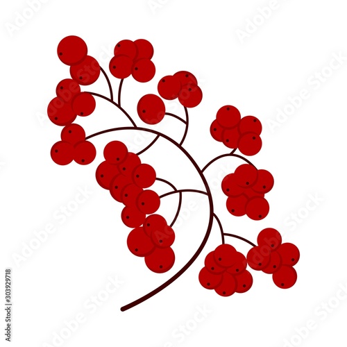 Autumn Sprig of red rowan simple illustration. Autumn icon in flat style on white background vector