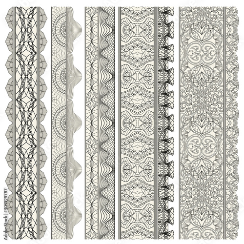 Set of ornamental borders for covers, certificates or diplomas.  Seamless borders, dividers and frames in arabesque, vintage style. 