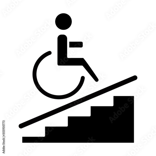 Wheelchair access glyph icon. Accessible to handicap people. Facilities for disabled persons. Wheelchair ramp sign. Apartment amenities. Silhouette symbol. Negative space. Vector isolated illustration