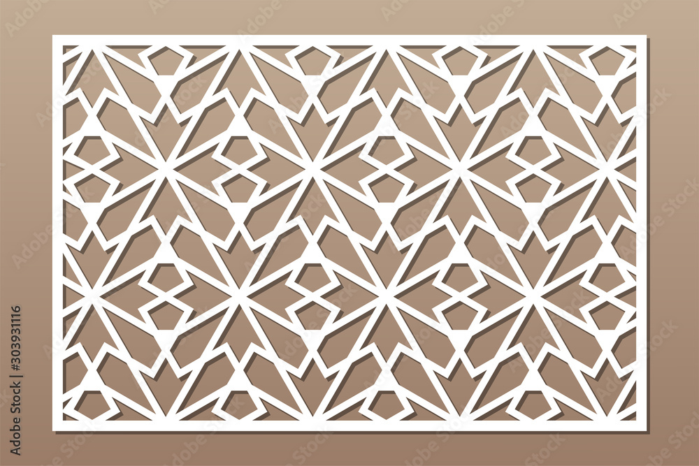Decorative card for cutting. Arab geometric mosaic pattern. Laser cut. Ratio 2:3. Vector illustration. Decorative card for cutting. Arab geometric mosaic pattern. Laser cut. Ratio 2:3. Vector illustration.