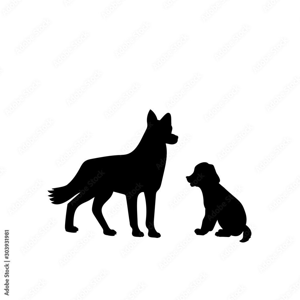 Silhouette of dog and little puppy