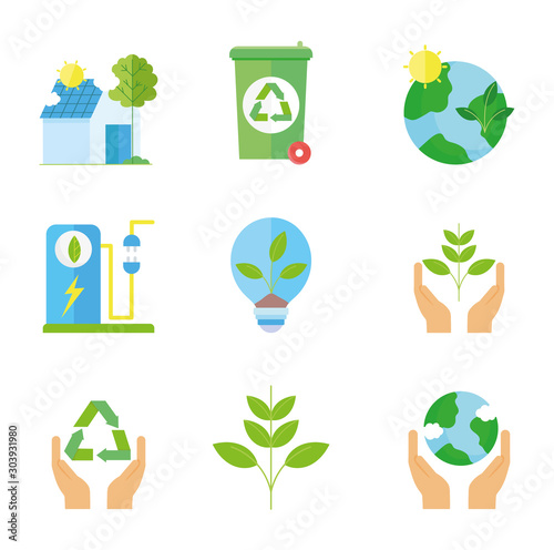 ecology renewable environment recycle icons collection