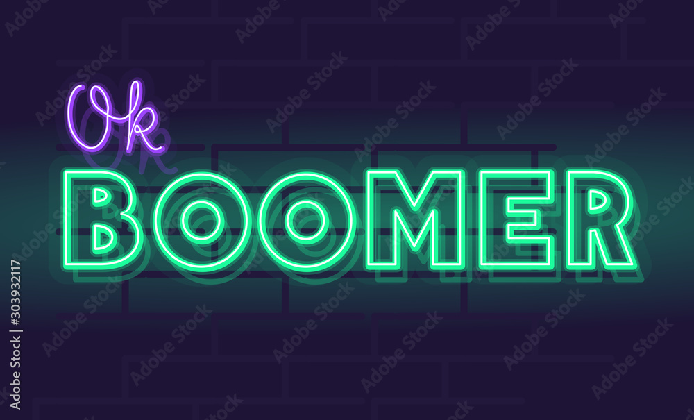 Εκτύπωση καμβά Neon ok boomer bold handwritten typography
