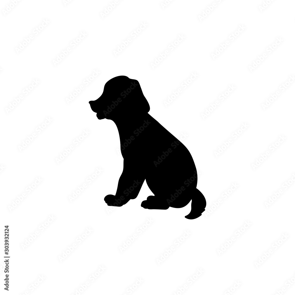 Silhouette of little puppy. Cute young animal.