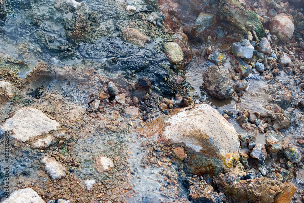 boiling hot spring water, boiling water on the stones of geyser, hot spring soil boiling hot spring water, boiling water on the stones of geyser, hot spring soil