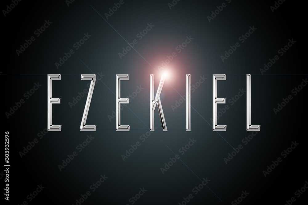 Φωτογραφία first name Ezekiel in chrome on dark background with flashes
