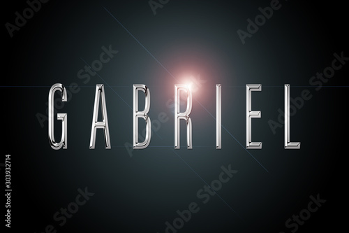 first name Gabriel in chrome on dark background with flashes