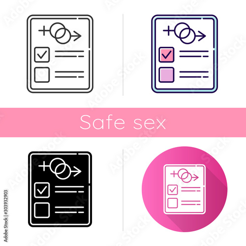 Sex test icon. Examination page. Male, female report. Gender determination and verification. Sexual preferance check. Safe sex. Flat design, linear and color styles. Isolated vector illustrations photo