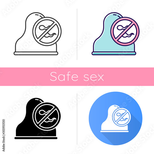 Cervical cap icon. Safe sex. Barrier contraceptive. Female preservative. Condom for pregnancy prevention. STI, HIV protection. Flat design, linear and color styles. Isolated vector illustrations