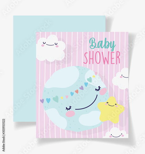kawaii world star clouds baby shower card