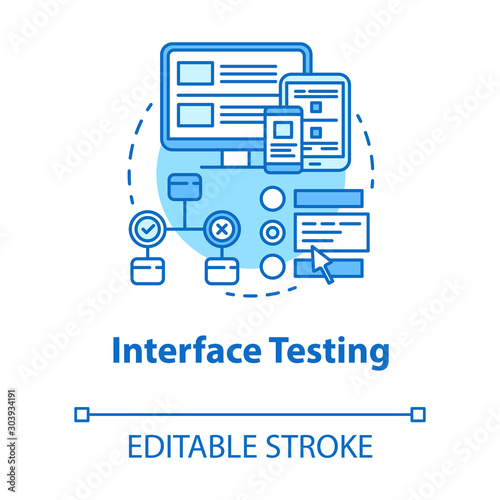 Interface testing turquoise concept icon. UX, UI check idea thin line illustration. Software development stage. App programming and coding. IT project. Vector isolated outline drawing. Editable stroke