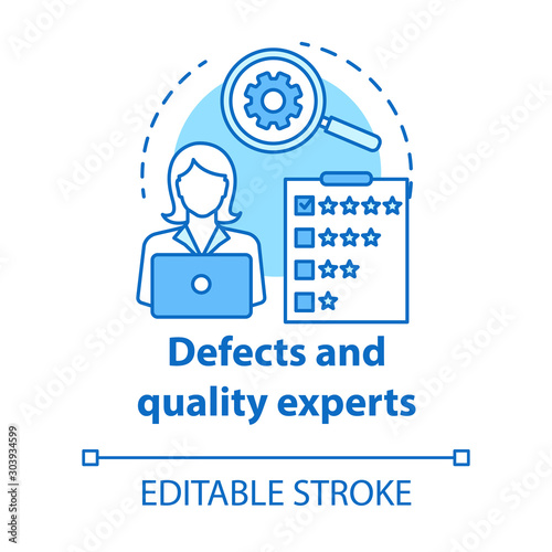 Defects and quality experts turquoise concept icon. Software development idea thin line illustration. Application programming. IT project management. Vector isolated outline drawing. Editable stroke