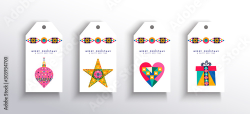 Christmas new year colorful nordic art tag set