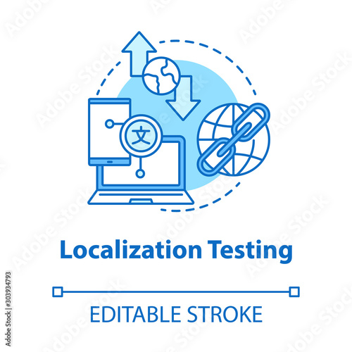 Localization testing turquoise concept icon. Software development stage idea thin line illustration. App programming, IT project. Customizing app. Vector isolated outline drawing. Editable stroke