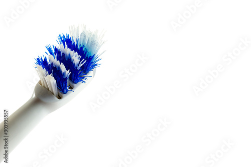 old bad toothbrush, the concept of changing toothbrush once a month, hygiene of the oral cavity