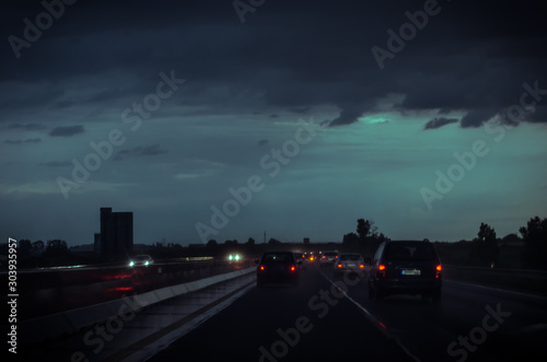 dangerous slippery highway at night