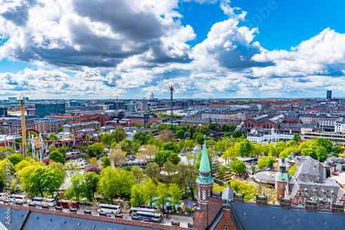 Aerial view of Tivoli amusement park in Copenhagen, Denmark.
