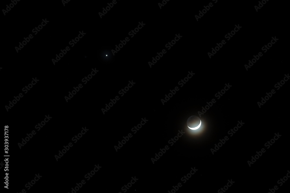 Crescent moon and star during the night time Crescent moon and star during the night time