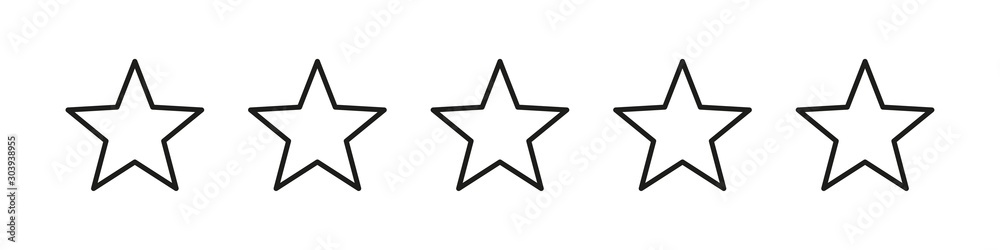 Five star stroke style isolated vector element. Vector linear customer sign. Positive feedback icon. Customer feedback review star rating symbol.