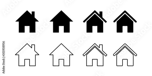 Set house icons. Isolated vector illustration.Silhouette symbol. Home page sign. Construction sign symbol. House linear icon set. Outline concept.