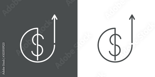 Icono plano lineal símbolo dolar en circulo con flecha hacia arriba en fondo gris y fondo blanco photo