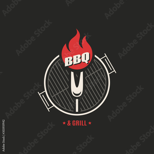 BBQ and grill logo. Barbecue party logo on black