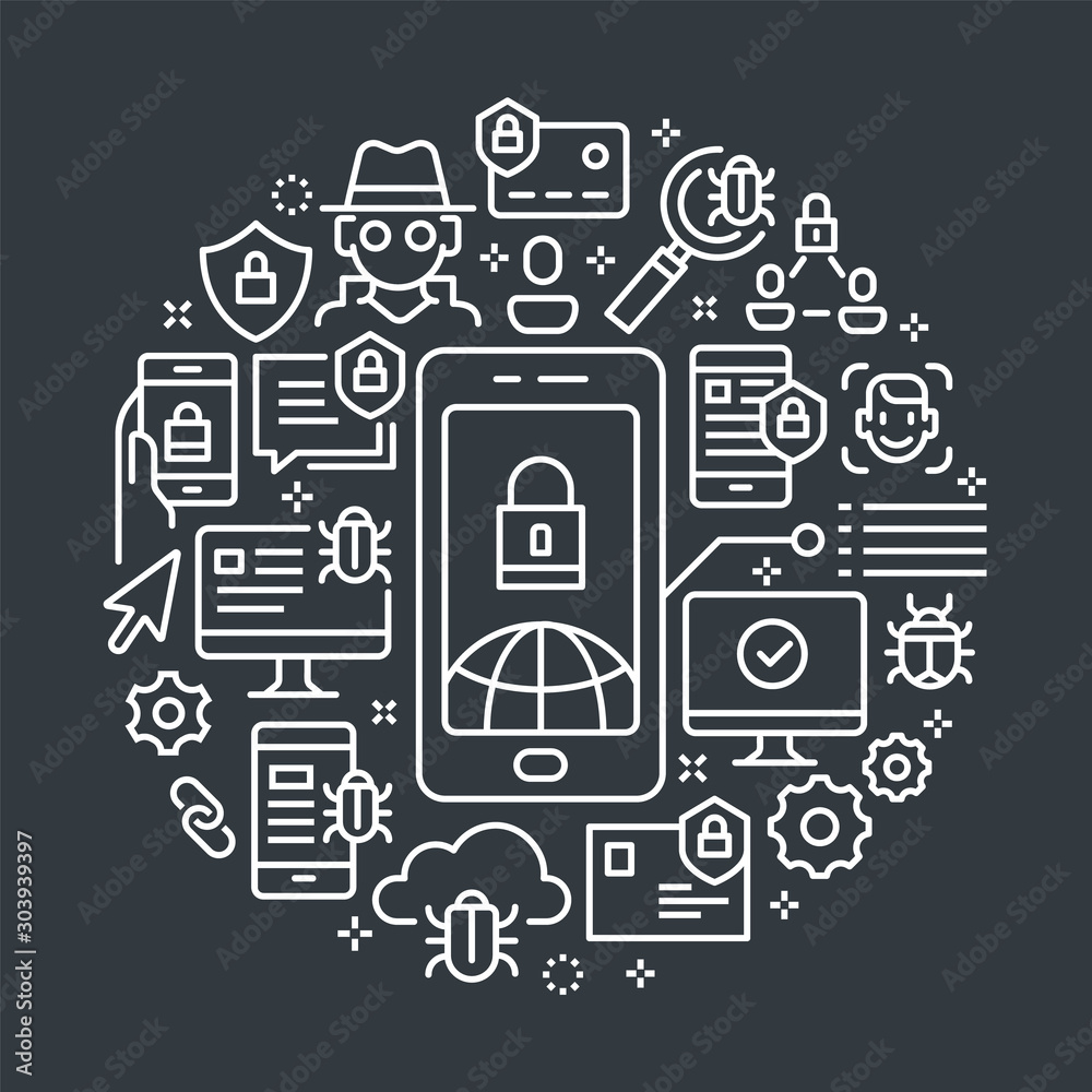 Internet & Cyber Security Outline Illustration Concept. Internet & Cyber Security Outline Illustration Concept.