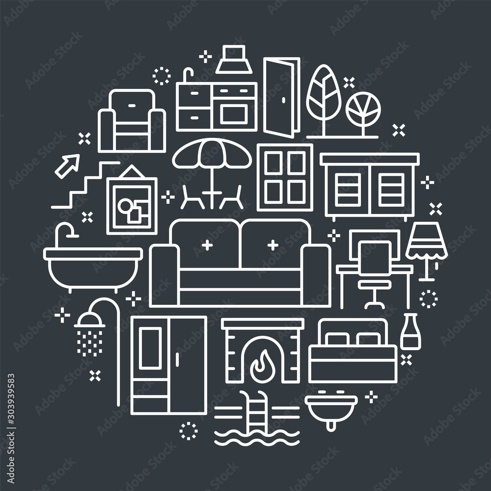 Fotografie Home Interior Outline Illustration Concept.