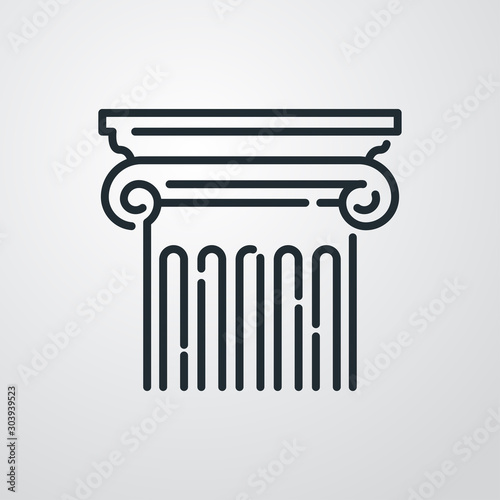 Símbolo museo. Icono plano lineal detalle de columna en fondo gris