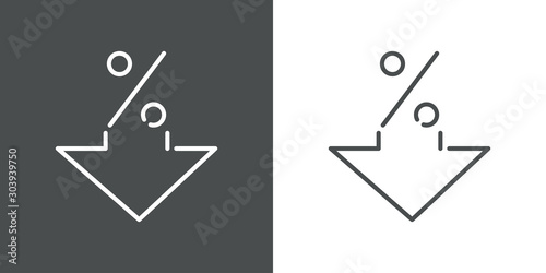 Icono plano lineal porcentaje con flecha hacia abajo en fondo gris y fondo blanco