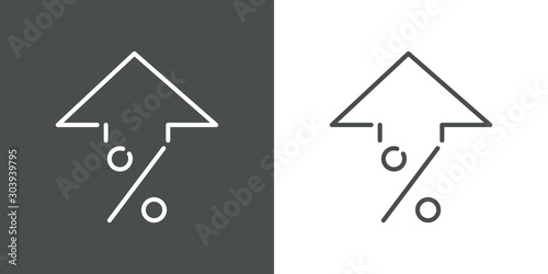 Icono plano lineal porcentaje con flecha hacia arriba en fondo gris y fondo blanco