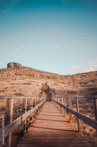 Wooden boardwalk in rural landscape on Madeira © Alex