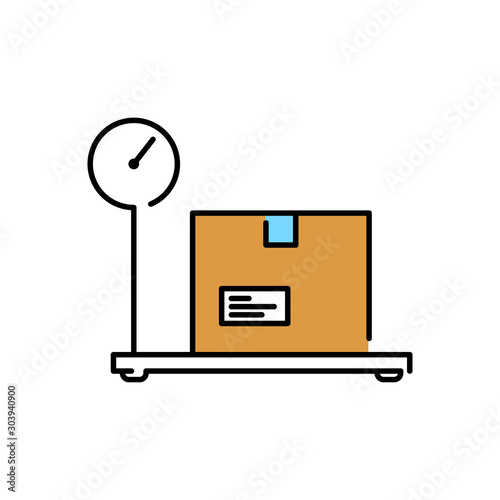 Símbolo logística con icono lineal de cajas de cartón en balanza en varios colores