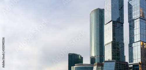 Skyscrapers in Moscow (Moscow City) against the sky. Modern glass skyscrapers
