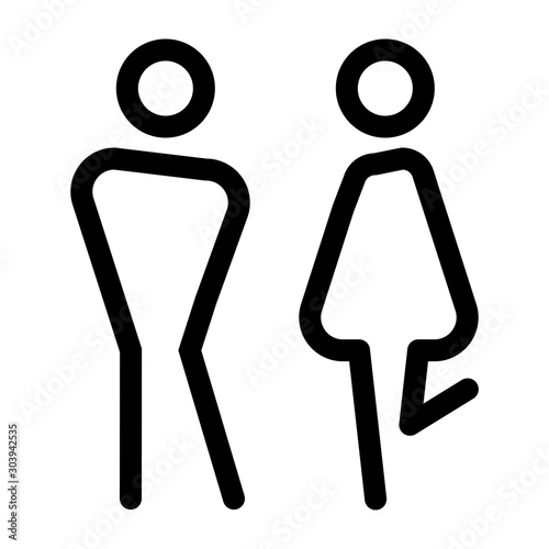 Icon people black line, playful pose. Icon man and woman. Abstract vector illustration